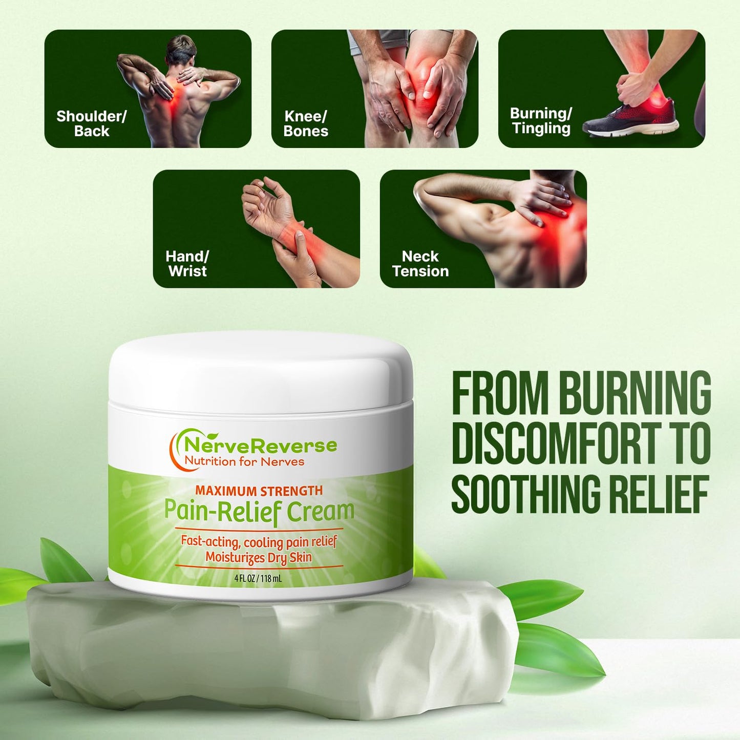 NerveReverse - Neuropathy Pain Relief Cream for feet, Hands, Legs Toes. Large 4 OZ. JAR. Fast-Acting, Maximum Strength Cream with 4% Menthol, MSM, L-Carnitine, L-Arginine, Vitamin E, Vitamin B6 - dailyvitalstore