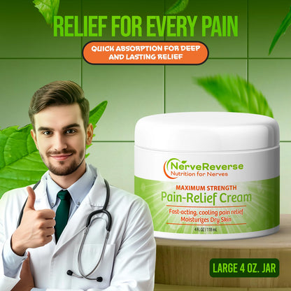 NerveReverse - Neuropathy Pain Relief Cream for feet, Hands, Legs Toes. Large 4 OZ. JAR. Fast-Acting, Maximum Strength Cream with 4% Menthol, MSM, L-Carnitine, L-Arginine, Vitamin E, Vitamin B6 - dailyvitalstore