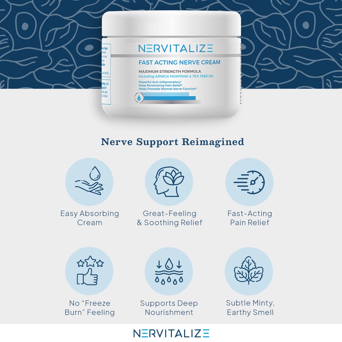 Nervitalize Fast Acting Nerve Pain Relief Cream Maximum Strength Formula - 3 fl oz - Helps Provide Neuro Pain Relief and Deep Nerve Nourishment to Support Normal Nerve Function - Made in The USA - dailyvitalstore