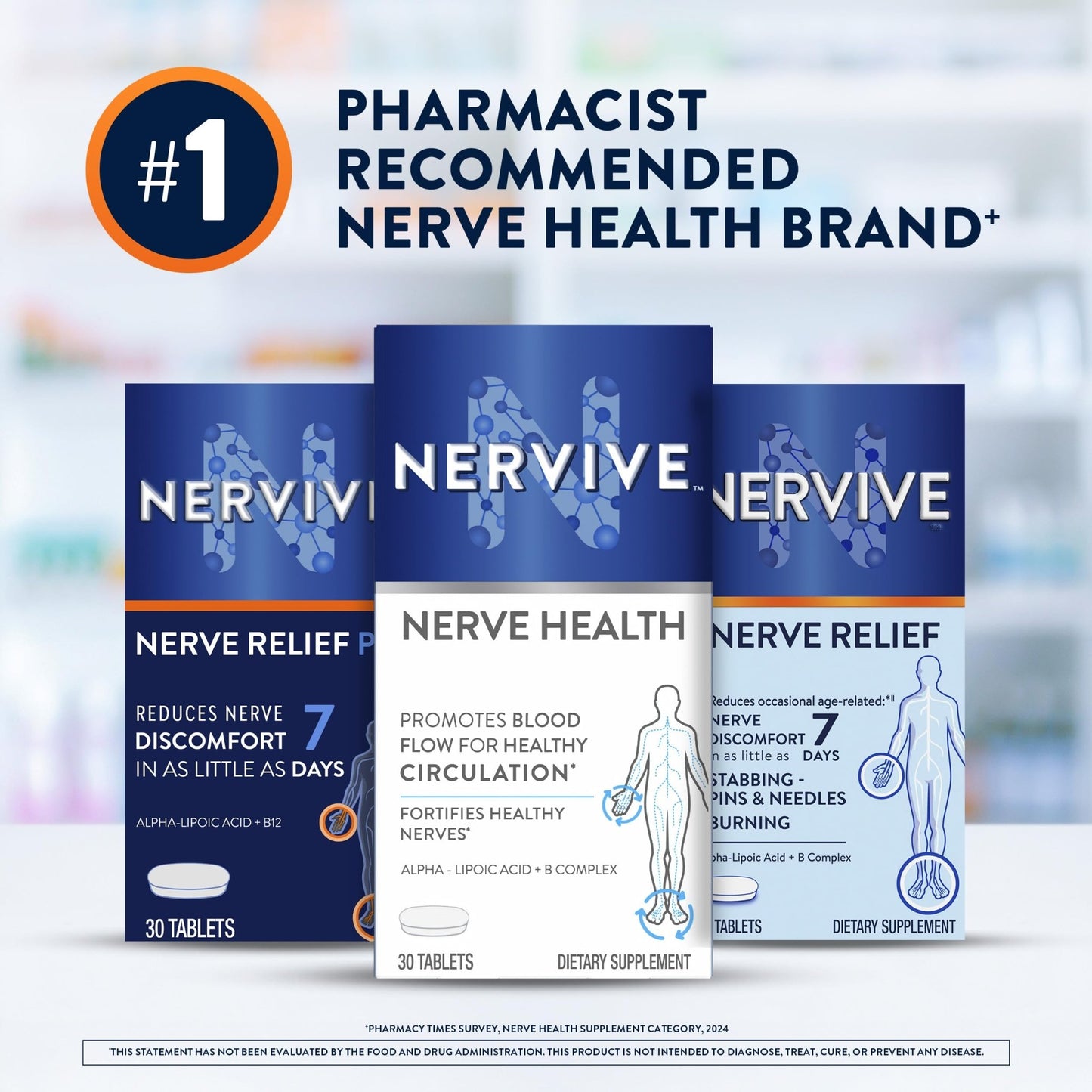 Nervive Nerve Health, Alpha Lipoic Acid, Fortify Nerve Health, Healthy Nerve Function, Healthy Blood Circulation, Supplement, Tablet, 60 Tablets - dailyvitalstore