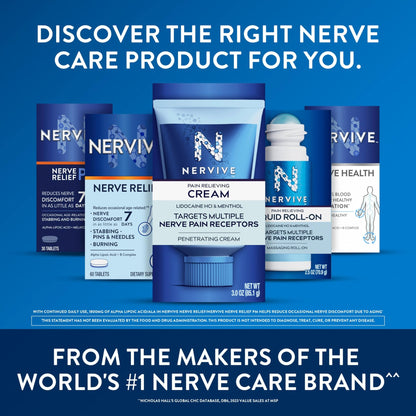 Nervive Pain Relieving Cream, Max Strength Non-Greasy Topical Pain Reliever with Lidocaine and Menthol for Toes, Feet, Fingers, Hands, Legs & Arms, 3.0oz - dailyvitalstore