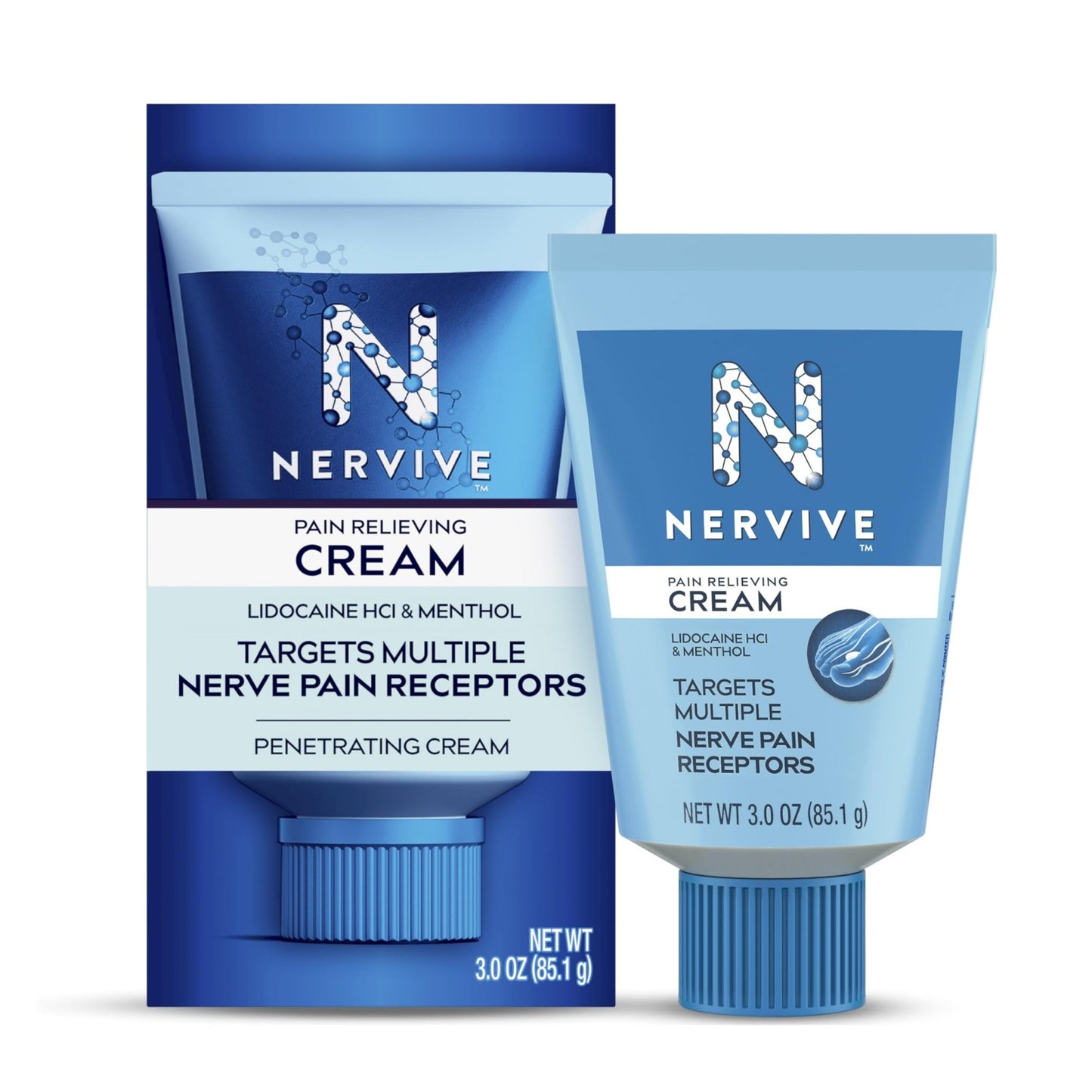Nervive Pain Relieving Cream, Max Strength Non-Greasy Topical Pain Reliever with Lidocaine and Menthol for Toes, Feet, Fingers, Hands, Legs & Arms, 3.0oz - dailyvitalstore