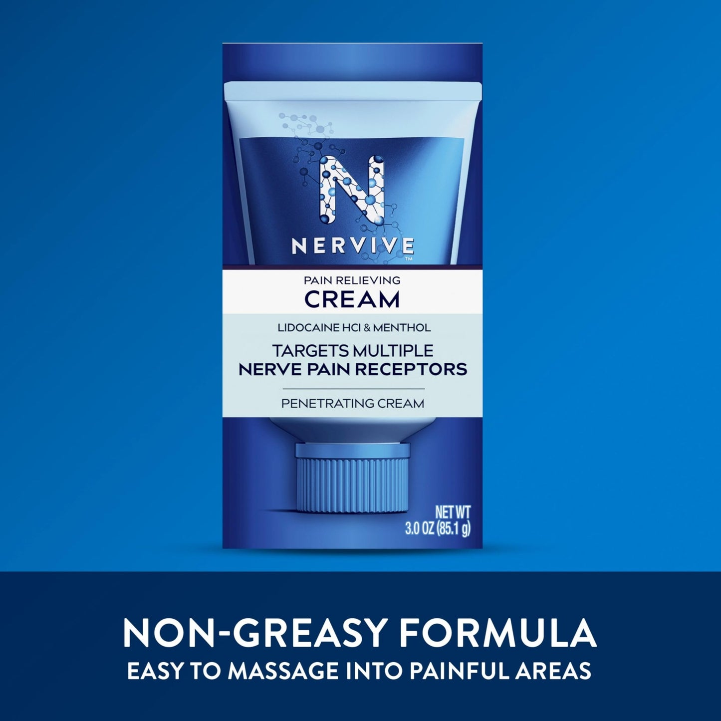 Nervive Pain Relieving Cream, Max Strength Non-Greasy Topical Pain Reliever with Lidocaine and Menthol for Toes, Feet, Fingers, Hands, Legs & Arms, 3.0oz - dailyvitalstore