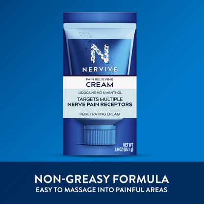 Nervive Pain Relieving Cream, Nervive Pain Relief, Max Strength Formula, Lidocaine Cream, Lidocaine Topical, Foot Pain, Leg Pain, Hand Pain Non-Greasy, 3.0z - dailyvitalstore