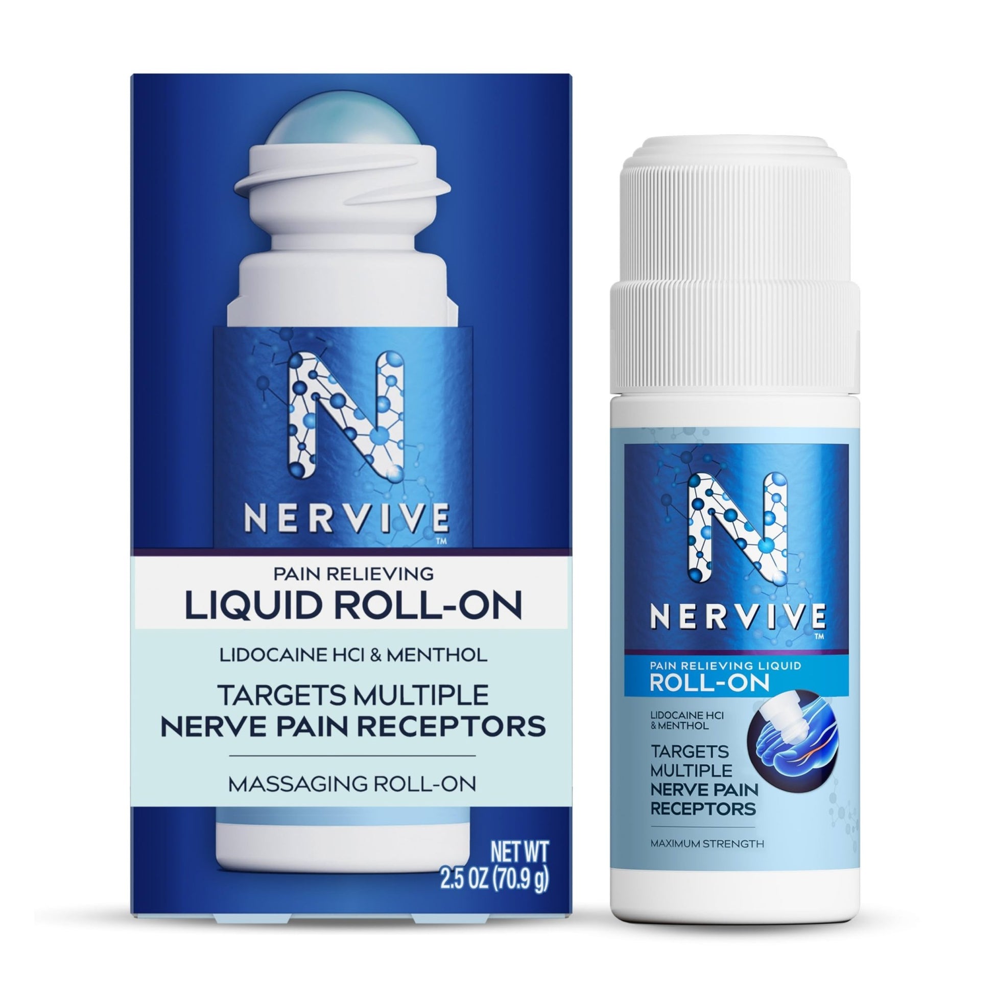 Nervive Pain Relieving Roll On, Lidocaine Roll On, Nervive Pain Relief, Lidocaine Topical, Foot Pain, Leg Pain, Hand Pain, Max Strength Formula, 2.5oz - dailyvitalstore