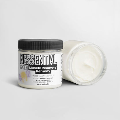 Nessential Skin Muscle Recovery Remedy with Essential Oils, Intense Hydration Cream, Natural Ingredients, Aloe, Grapeseed, Coconut, Shea Butter, 4 oz - dailyvitalstore