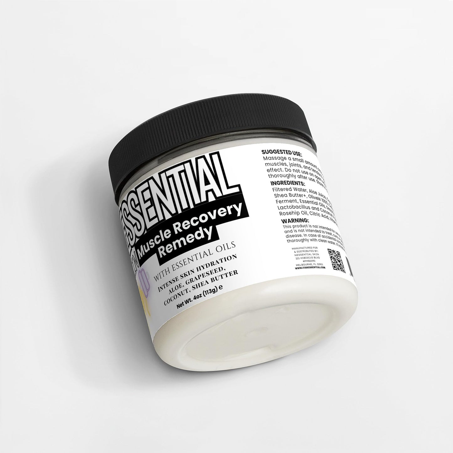 Nessential Skin Muscle Recovery Remedy with Essential Oils, Intense Hydration Cream, Natural Ingredients, Aloe, Grapeseed, Coconut, Shea Butter, 4 oz - dailyvitalstore