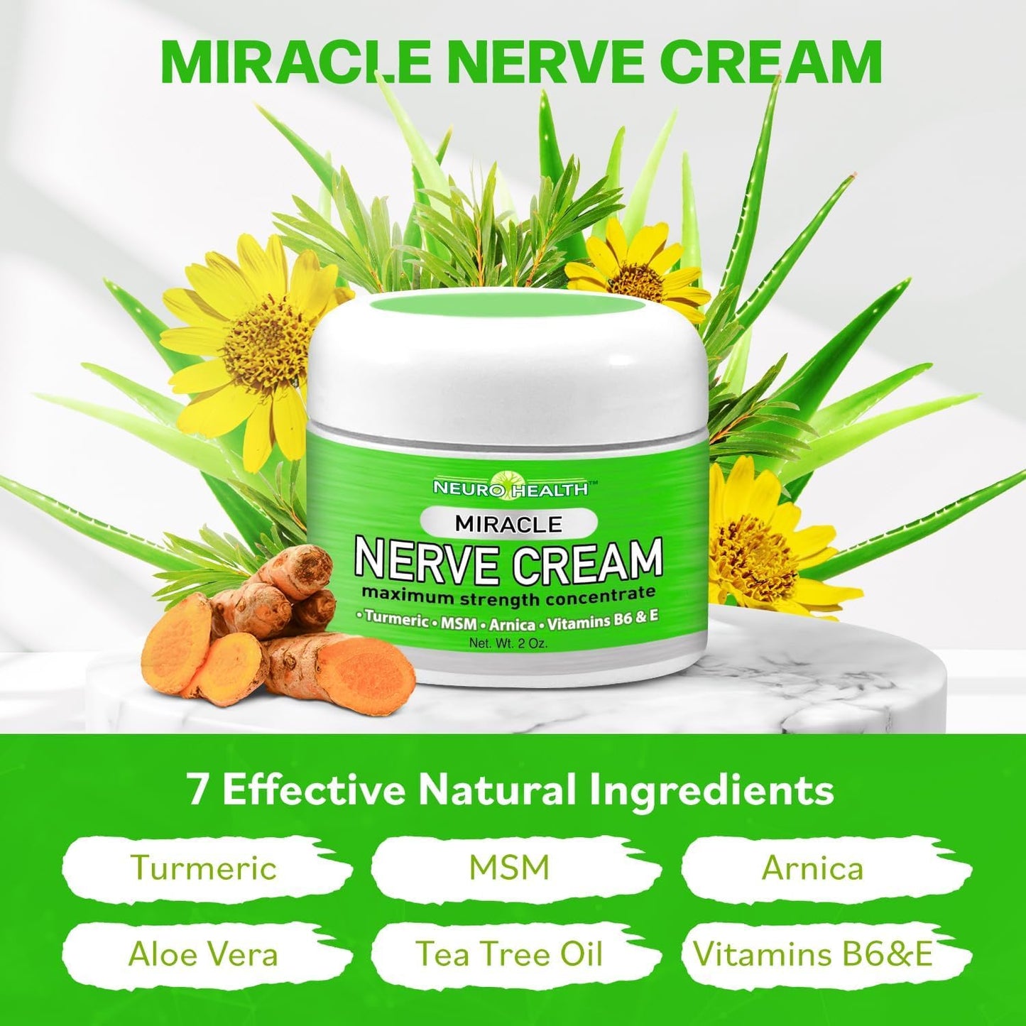 Neuro Health Miracle Nerve Cream - XL 4oz JAR - Maximum Strength - Turmeric and Arnica Blend for Neuropathy Discomfort Relief - Soothing Foot & Hand Formula with MSM, B6, E - Made in USA - dailyvitalstore
