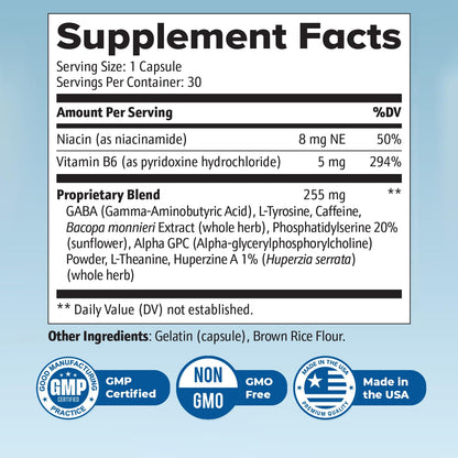 Neuro Sharp – Natural Formula with Bacopa Monnieri, Ginkgo Biloba & Huperzine-A – Made in the USA, Non-GMO, 30 Capsules, 3 Month Supply - dailyvitalstore