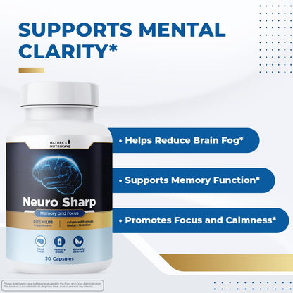 Neuro Sharp – Natural Formula with Bacopa Monnieri, Ginkgo Biloba & Huperzine-A – Made in the USA, Non-GMO, 30 Capsules, 3 Month Supply - dailyvitalstore