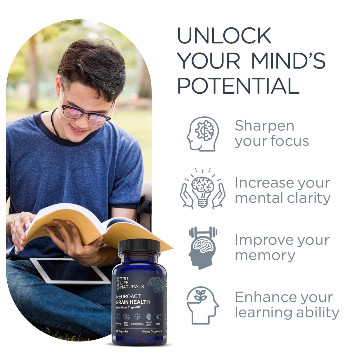 NEUROACT Brain Health Memory, Focus, Concentration, Mental Clarity with CognatiQ, Vitamin B3 & B6 | Manage Stress & Elevate Mood | Holistic Brain Health Formula, Sustained Energy & Well Being - dailyvitalstore