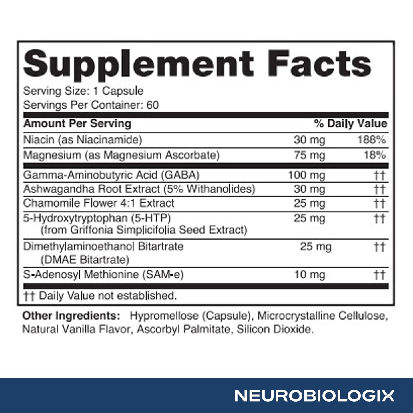 Neurobiologix Mood Plus for Men and Women, Mood & Stress Support Supplement with GABA, 5-HTP, Ashwagandha, Magnesium & Chamomile for Emotional Balance, Relaxation & Serotonin Support, 60 Capsules - dailyvitalstore