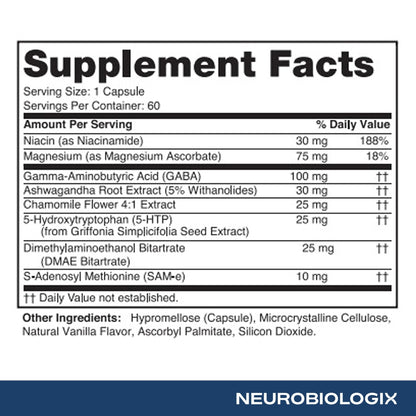Neurobiologix Mood Plus for Men and Women, Mood & Stress Support Supplement with GABA, 5-HTP, Ashwagandha, Magnesium & Chamomile for Emotional Balance, Relaxation & Serotonin Support, 60 Capsules - dailyvitalstore
