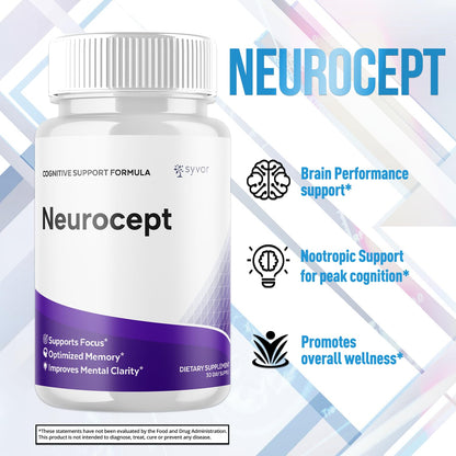 Neurocept Capsules, Official Neurocept Brain Supplement Pills with All Natural Ingredients, Advanced Formula Support Pills with Maximum Strength Premium Vitamins for Women and Men (60 Capsules) - dailyvitalstore