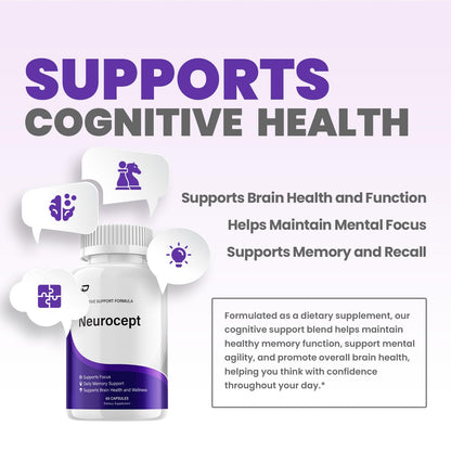 Neurocept Supplement Capsules – All Natural Maximum Strength Formula, Focus & Memory Support (60 Capsules) - dailyvitalstore