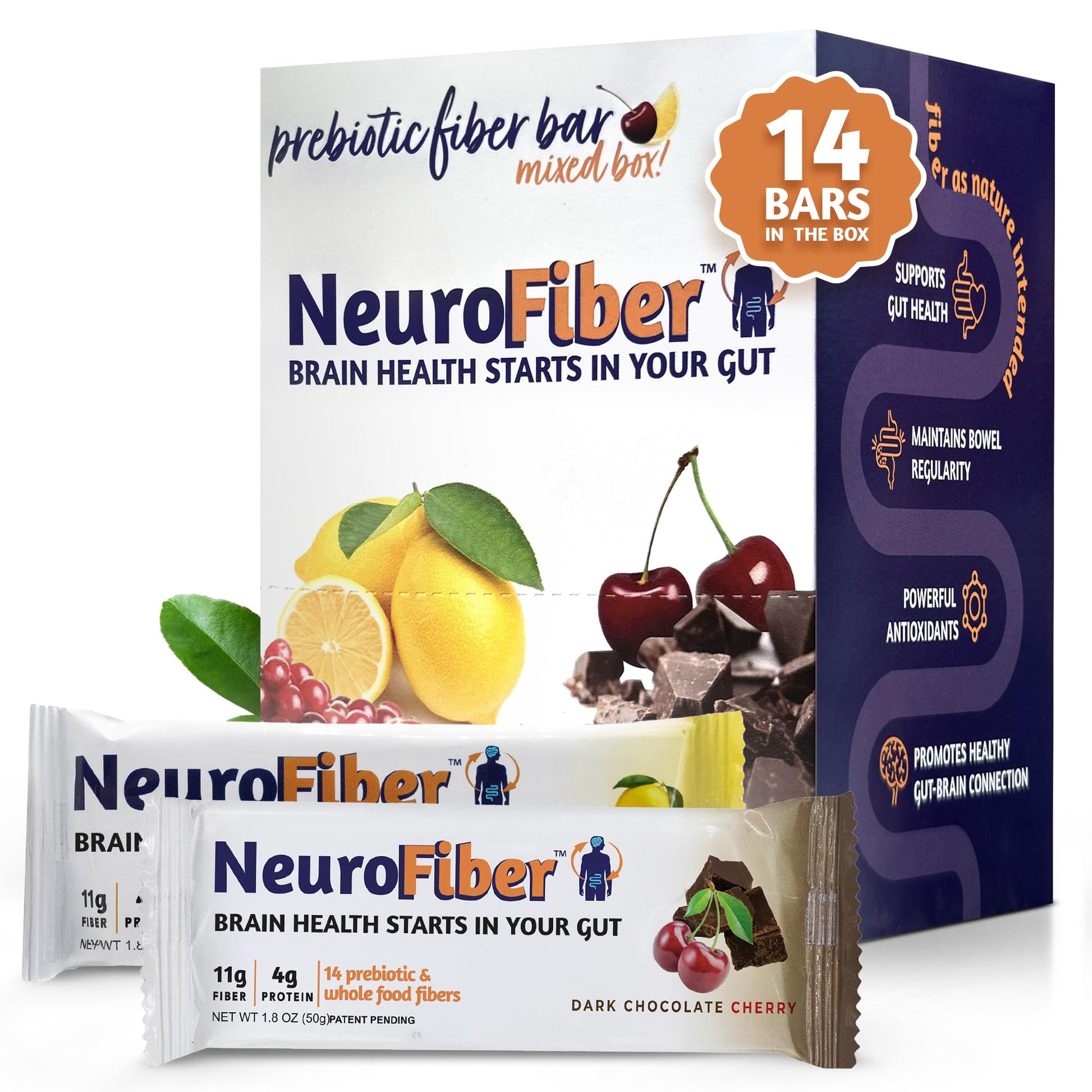 NeuroFiber Prebiotic High Fiber Bars – Gut Health, Bowel Regularity & Brain Function Support – Plant-Based, Gluten Free, Vega - dailyvitalstore