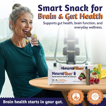 NeuroFiber Prebiotic High Fiber Bars – Gut Health, Bowel Regularity & Brain Function Support – Plant-Based, Gluten Free, Vega - dailyvitalstore