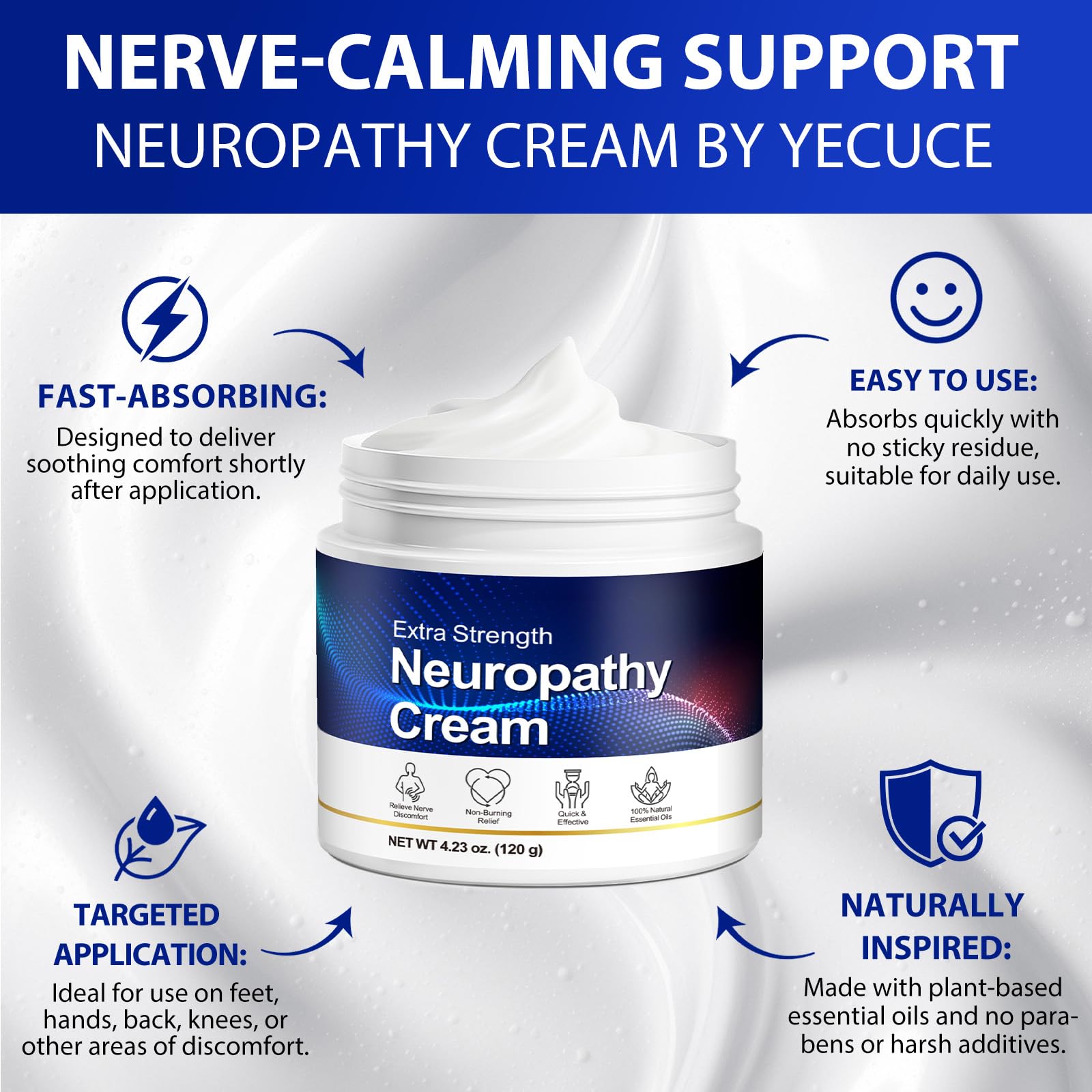 Neuropathy Cream for Feet, Legs & Hands – Lightweight, Plant-Based Formula with Cooling Comfort, 120g - dailyvitalstore