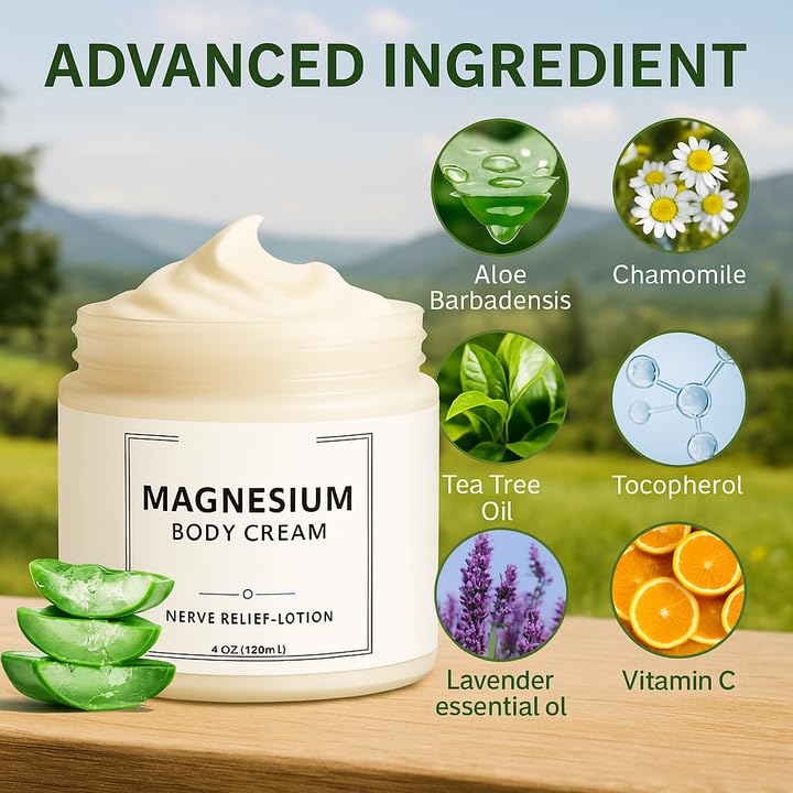 Neuropathy Cream | Nerve Relief Lotion for Feet, Legs & Hands | Magnesium Chloride with Aloe Vera Extract | Non-Greasy Formula for Day & Night Use | Thoughtful Gift for Mama, Dad, Men & Women (1) - dailyvitalstore