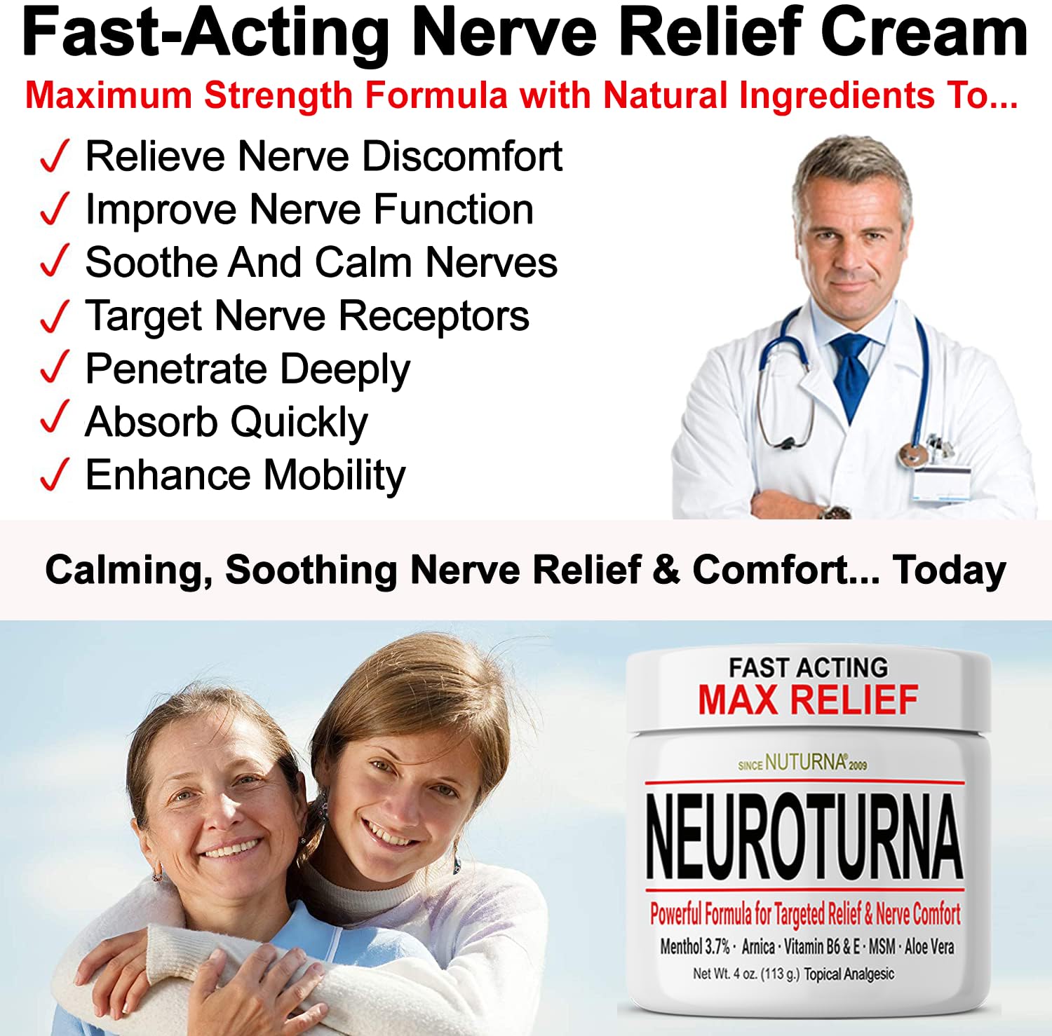 Neuropathy Nerve Cream - Fast Acting for Feet Hands Legs Toes - Ultra Strength Menthol, Arnica, Aloe Vera, MSM, Natural Soothing Nerve Comfort - Extra Large 8 oz - dailyvitalstore
