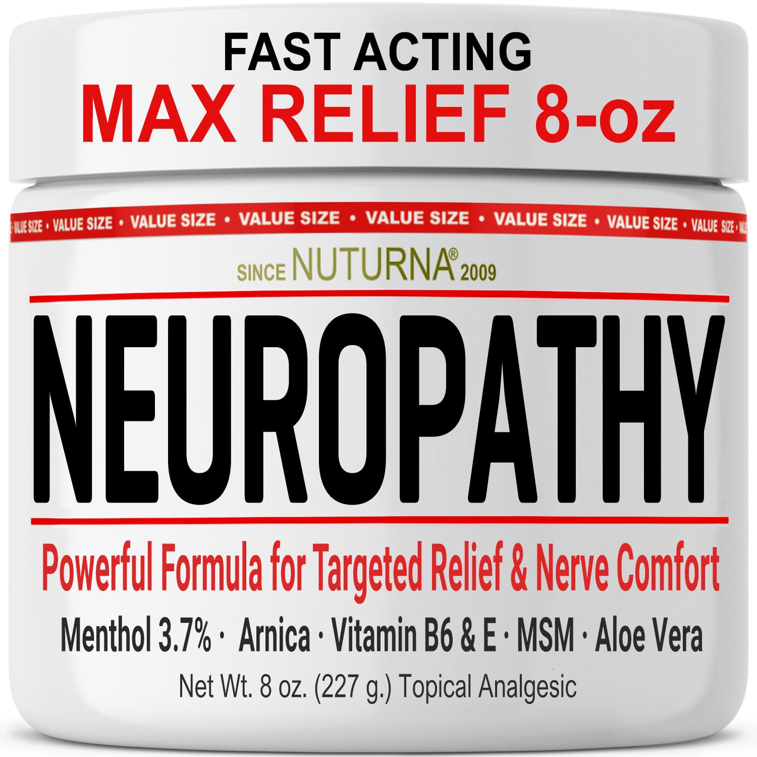 Neuropathy Nerve Cream - Fast Acting for Feet Hands Legs Toes - Ultra Strength Menthol, Arnica, Aloe Vera, MSM, Natural Soothing Nerve Comfort - Extra Large 8 oz - dailyvitalstore