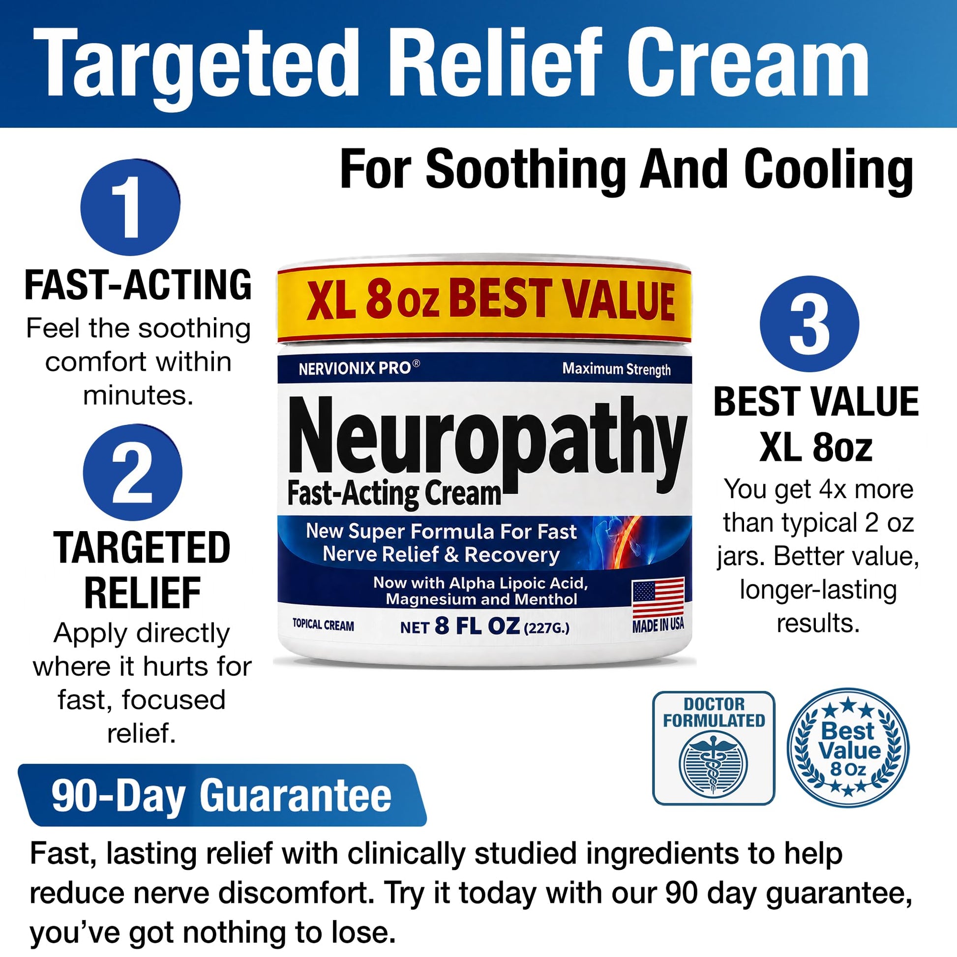 Neuropathy Nerve Relief Cream – Extra Large 8 oz – Maximum Strength for Feet Hands Legs Toes Back – Natural Ingredients Arnica Aloe Vera MSM Vitamins - dailyvitalstore