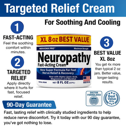 Neuropathy Nerve Relief Cream – Extra Large 8 oz – Maximum Strength for Feet Hands Legs Toes Back – Natural Ingredients Arnica Aloe Vera MSM Vitamins - dailyvitalstore