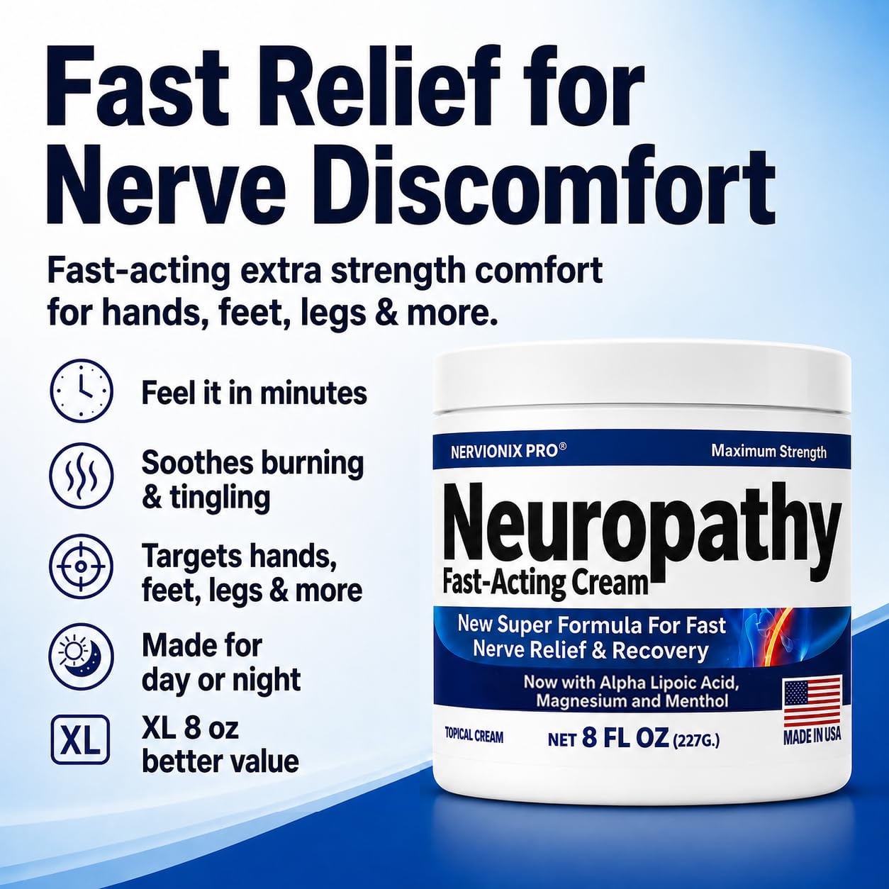 Neuropathy Nerve Relief Cream – Extra Large 8 oz – Maximum Strength for Feet Hands Legs Toes Back – Natural Ingredients Arnica Aloe Vera MSM Vitamins - dailyvitalstore