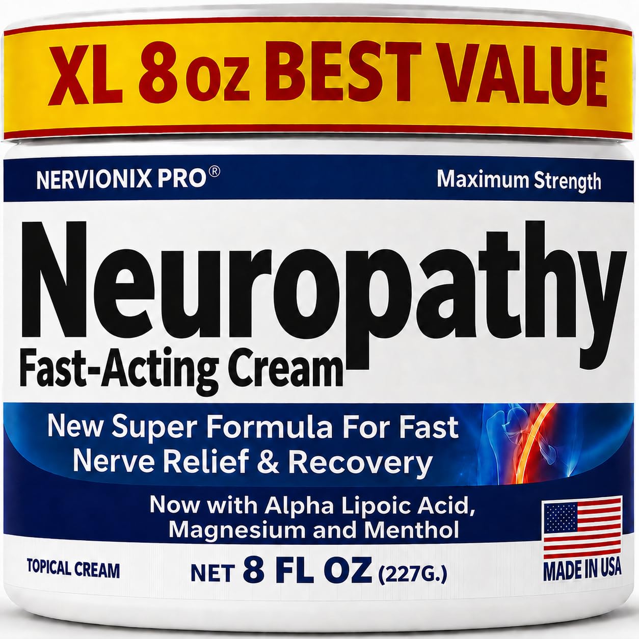 Neuropathy Nerve Relief Cream – Extra Large 8 oz – Maximum Strength for Feet Hands Legs Toes Back – Natural Ingredients Arnica Aloe Vera MSM Vitamins - dailyvitalstore