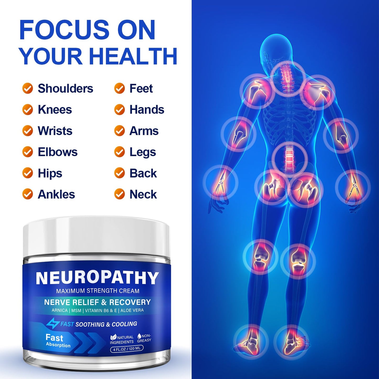 Neuropathy Nerve Relief Cream, Large 4 Oz, Nerve Savior for Neuropathy-Maximum Strength for Feet, Hands, Legs ＆ Toes, Neuropathy Cream with Arnica, Vitamin B6, Aloe Vera ＆ MSM, 120 ml - dailyvitalstore