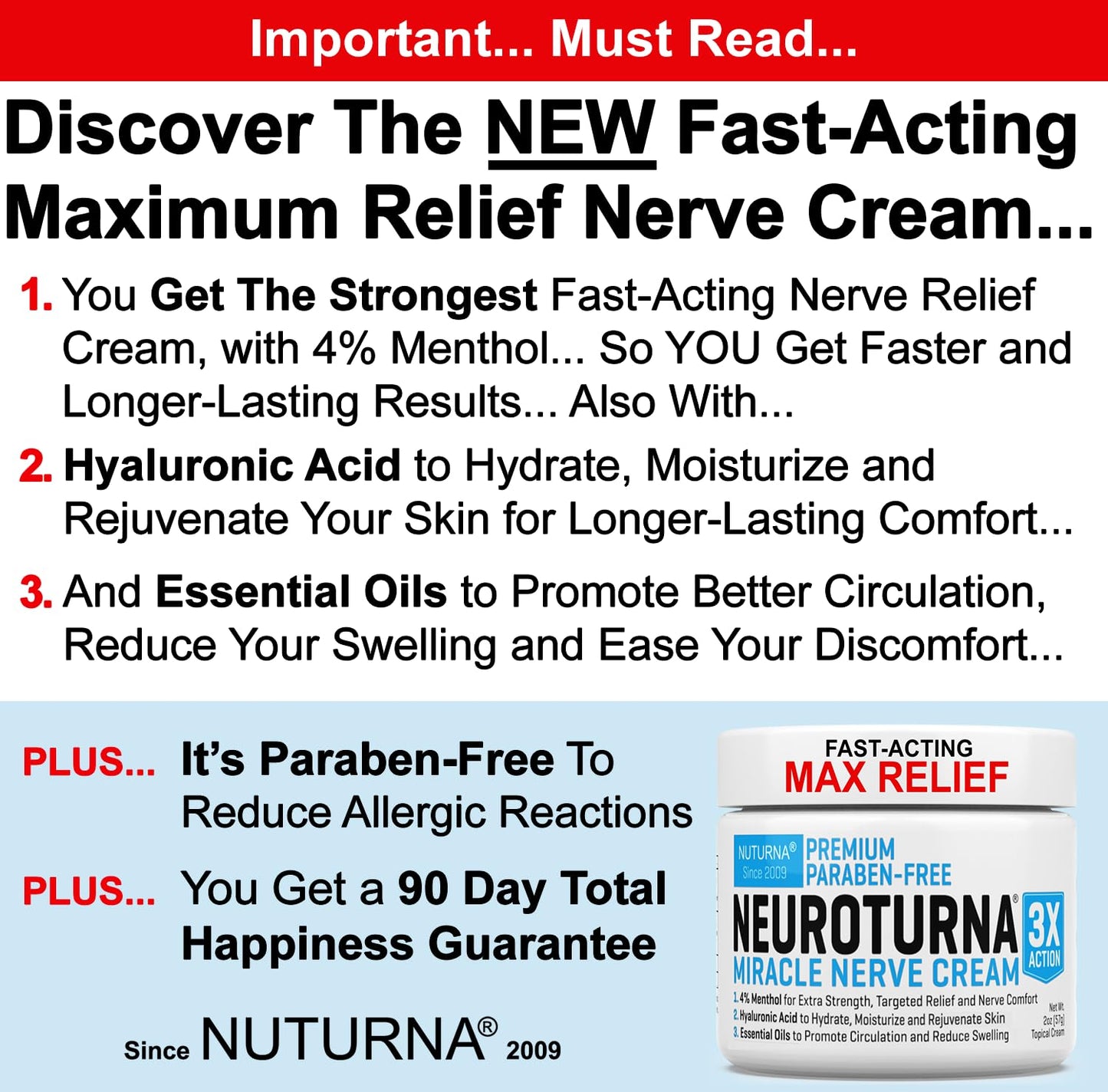 Neuropathy Nerve Relief Cream - Premium Nerve Cream 3X Action for Targeted Relief and Soothing Nerve Comfort - Maximum Strength with 4% Menthol Arnica MSM for Feet Hands Legs Toes & Back - Large 4 Oz - dailyvitalstore