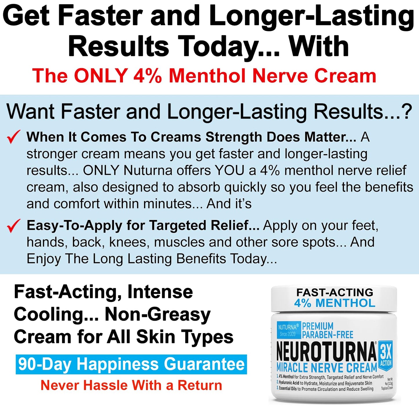 Neuropathy Nerve Relief Cream - Premium Nerve Cream 3X Action for Targeted Relief and Soothing Nerve Comfort - Maximum Strength with 4% Menthol Arnica MSM for Feet Hands Legs Toes & Back - Large 4 Oz - dailyvitalstore