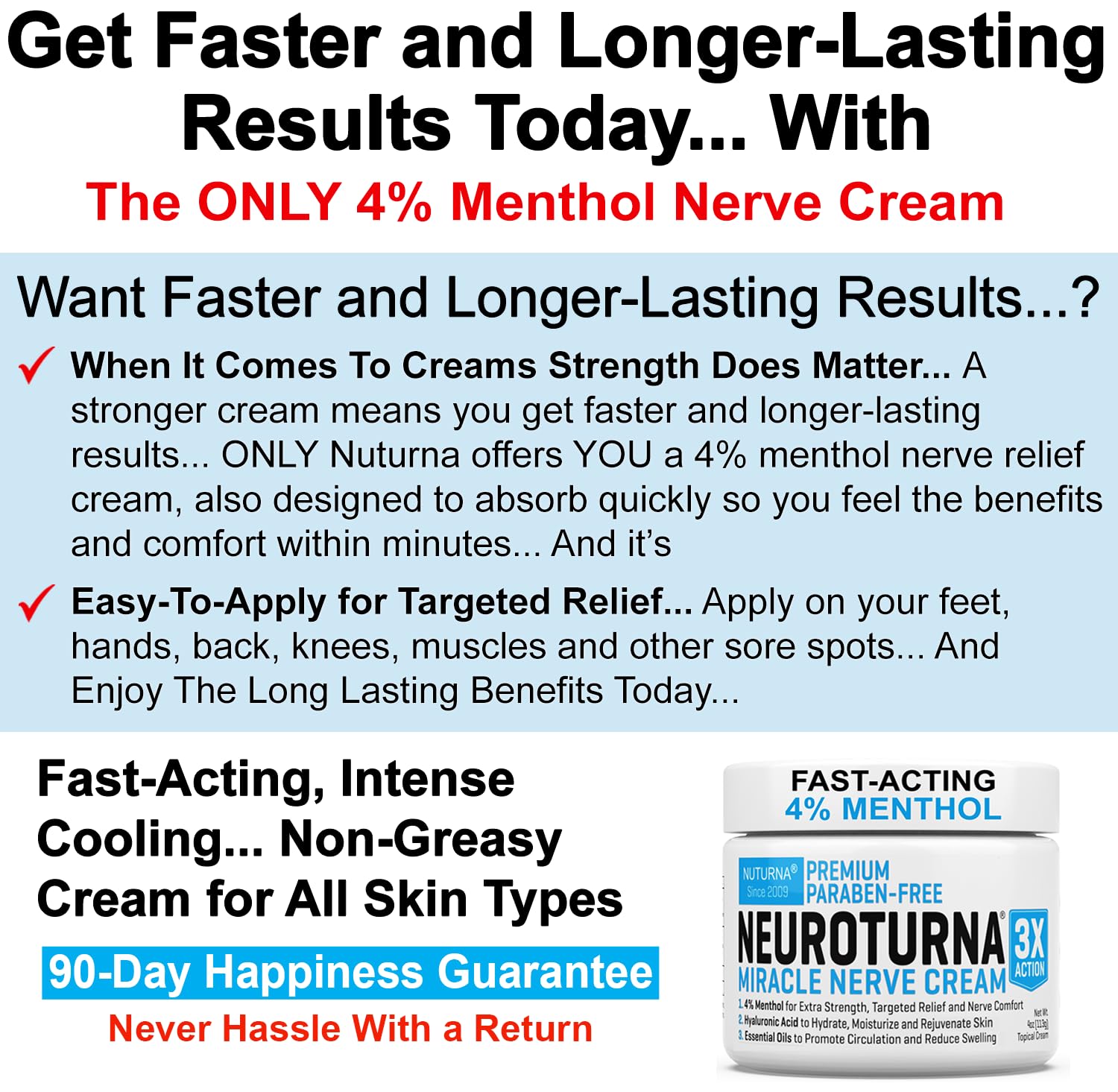 Neuropathy Nerve Relief Cream - Premium Nerve Cream 3X Action for Targeted Relief and Soothing Nerve Comfort - Maximum Strength with 4% Menthol Arnica MSM for Feet Hands Legs Toes & Back - Large 4 Oz - dailyvitalstore