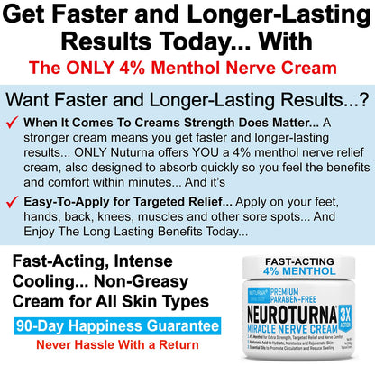 Neuropathy Nerve Relief Cream - Premium Nerve Cream 3X Action for Targeted Relief and Soothing Nerve Comfort - Maximum Strength with 4% Menthol Arnica MSM for Feet Hands Legs Toes & Back - Large 4 Oz - dailyvitalstore