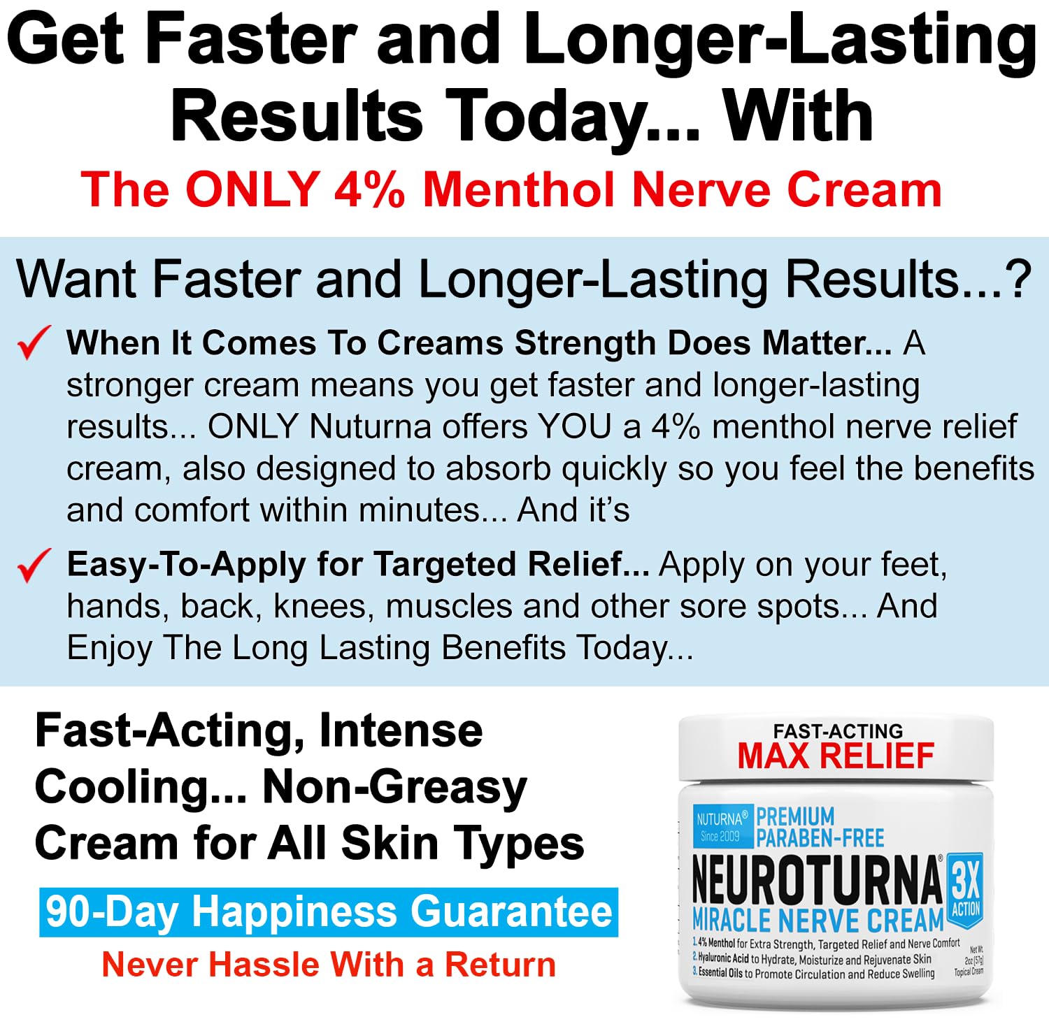 Neuropathy Nerve Relief Cream - Premium Nerve Cream 3X Action for Targeted Relief and Soothing Nerve Comfort - Maximum Strength with 4% Menthol, MSM for Feet Hands Legs Toes & Back - Extra Large 6 Oz - dailyvitalstore