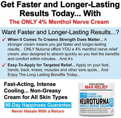 Neuropathy Nerve Relief Cream - Premium Nerve Cream 3X Action for Targeted Relief and Soothing Nerve Comfort - Maximum Strength with 4% Menthol, MSM for Feet Hands Legs Toes & Back - Extra Large 6 Oz - dailyvitalstore