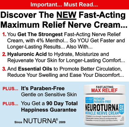Neuropathy Nerve Relief Cream - Premium Nerve Cream 3X Action for Targeted Relief and Soothing Nerve Comfort - Maximum Strength with 4% Menthol, MSM for Feet Hands Legs Toes & Back - Extra Large 6 Oz - dailyvitalstore