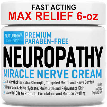 Neuropathy Nerve Relief Cream - Premium Nerve Cream 3X Action for Targeted Relief and Soothing Nerve Comfort - Maximum Strength with 4% Menthol, MSM for Feet Hands Legs Toes & Back - Extra Large 6 Oz - dailyvitalstore