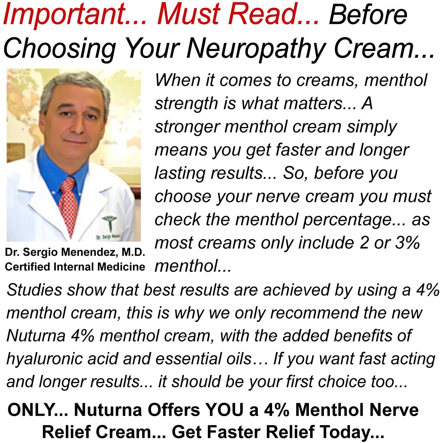 Neuropathy Nerve Relief Cream - Premium Nerve Cream 3X Action for Targeted Relief and Soothing Nerve Comfort - Maximum Strength with 4% Menthol, MSM for Feet Hands Legs Toes & Back - Extra Large 6 Oz - dailyvitalstore