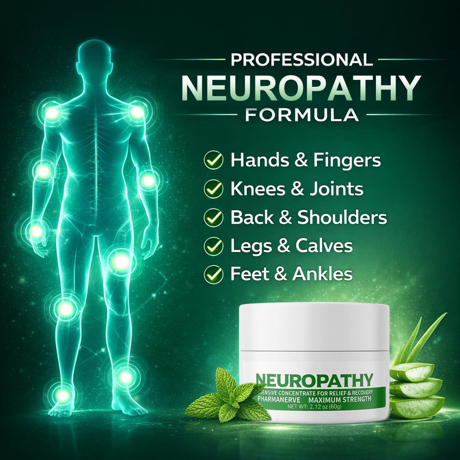 Neuropathy Pain Relief for Feet & Legs, Plant-Based Neuropathy Cream with Arnica, MSM & Vitamin B6 Soothing Formula, Fast-Acting Nerve Pain Relief Cream, Fast-Absorbing,Non-Greasy Daily Support-2.12OZ - dailyvitalstore