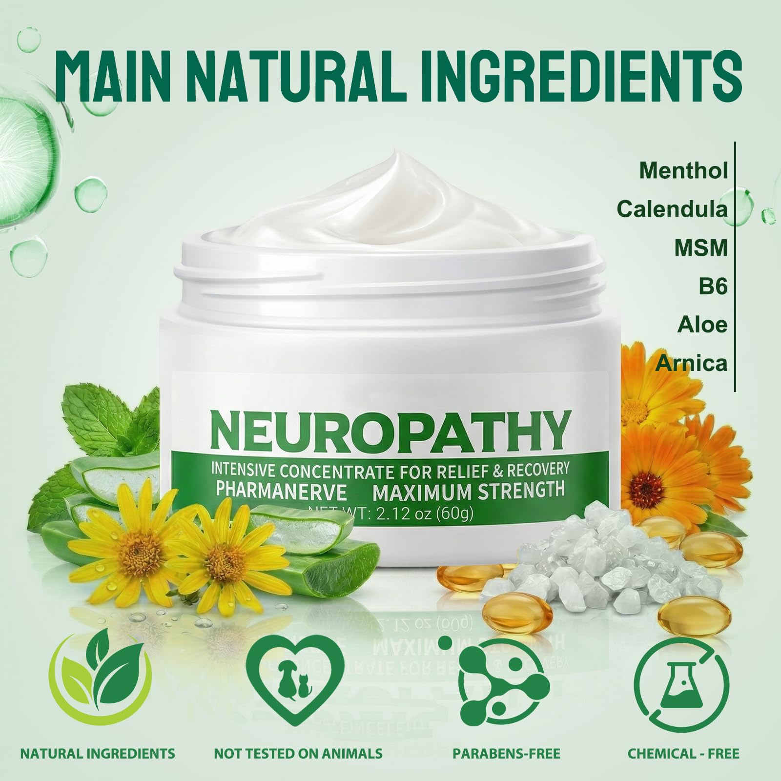 Neuropathy Pain Relief for Feet & Legs, Plant-Based Neuropathy Cream with Arnica, MSM & Vitamin B6 Soothing Formula, Fast-Acting Nerve Pain Relief Cream, Fast-Absorbing,Non-Greasy Daily Support-2.12OZ - dailyvitalstore