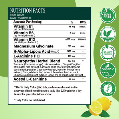 Neuropathy Supplements Liquid Drops, Advance 17-in-1 Stabilized R-Alpha Lipoic Acid (R-ALA) w. Acetyl L-Carnitine Vitamin B-Complex Magnesium, High Potency R-Lipoic Acid for Nerve Antioxidant Energy - dailyvitalstore