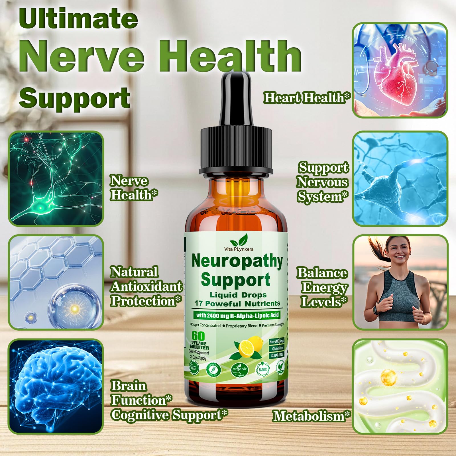 Neuropathy Supplements Liquid Drops, Advance 17-in-1 Stabilized R-Alpha Lipoic Acid (R-ALA) w. Acetyl L-Carnitine Vitamin B-Complex Magnesium, High Potency R-Lipoic Acid for Nerve Antioxidant Energy - dailyvitalstore