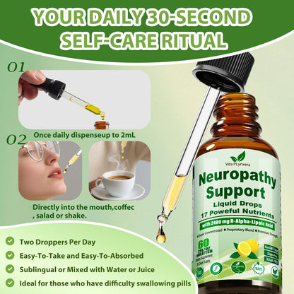 Neuropathy Supplements Liquid Drops, Advance 17-in-1 Stabilized R-Alpha Lipoic Acid (R-ALA) w. Acetyl L-Carnitine Vitamin B-Complex Magnesium, High Potency R-Lipoic Acid for Nerve Antioxidant Energy - dailyvitalstore