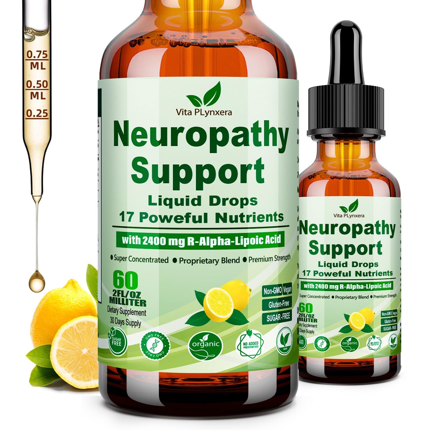 Neuropathy Supplements Liquid Drops, Advance 17-in-1 Stabilized R-Alpha Lipoic Acid (R-ALA) w. Acetyl L-Carnitine Vitamin B-Complex Magnesium, High Potency R-Lipoic Acid for Nerve Antioxidant Energy - dailyvitalstore