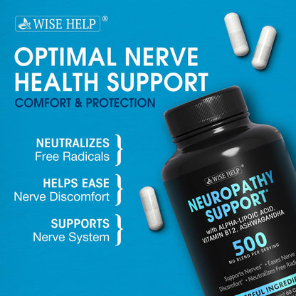 Neuropathy Support Natural Nerve Discomfort Relief - Made in USA - Nerve Antioxidant for Trigeminal Neuralgia, Diabetic & Peripheral Neuropathy - Hands, Neck, Feet & Toes Treatment Formula - 60 Caps - dailyvitalstore