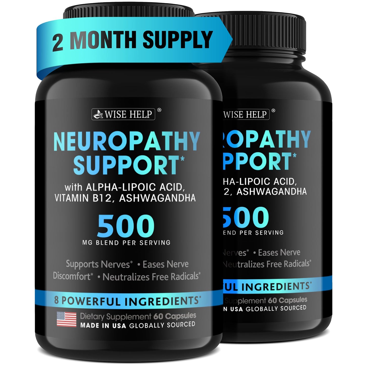 Neuropathy Support Natural Nerve Discomfort Relief - Made in USA - Nerve Antioxidant for Trigeminal Neuralgia, Diabetic & Peripheral Neuropathy - Hands, Neck, Feet & Toes Treatment Formula - Pack of 2 - dailyvitalstore