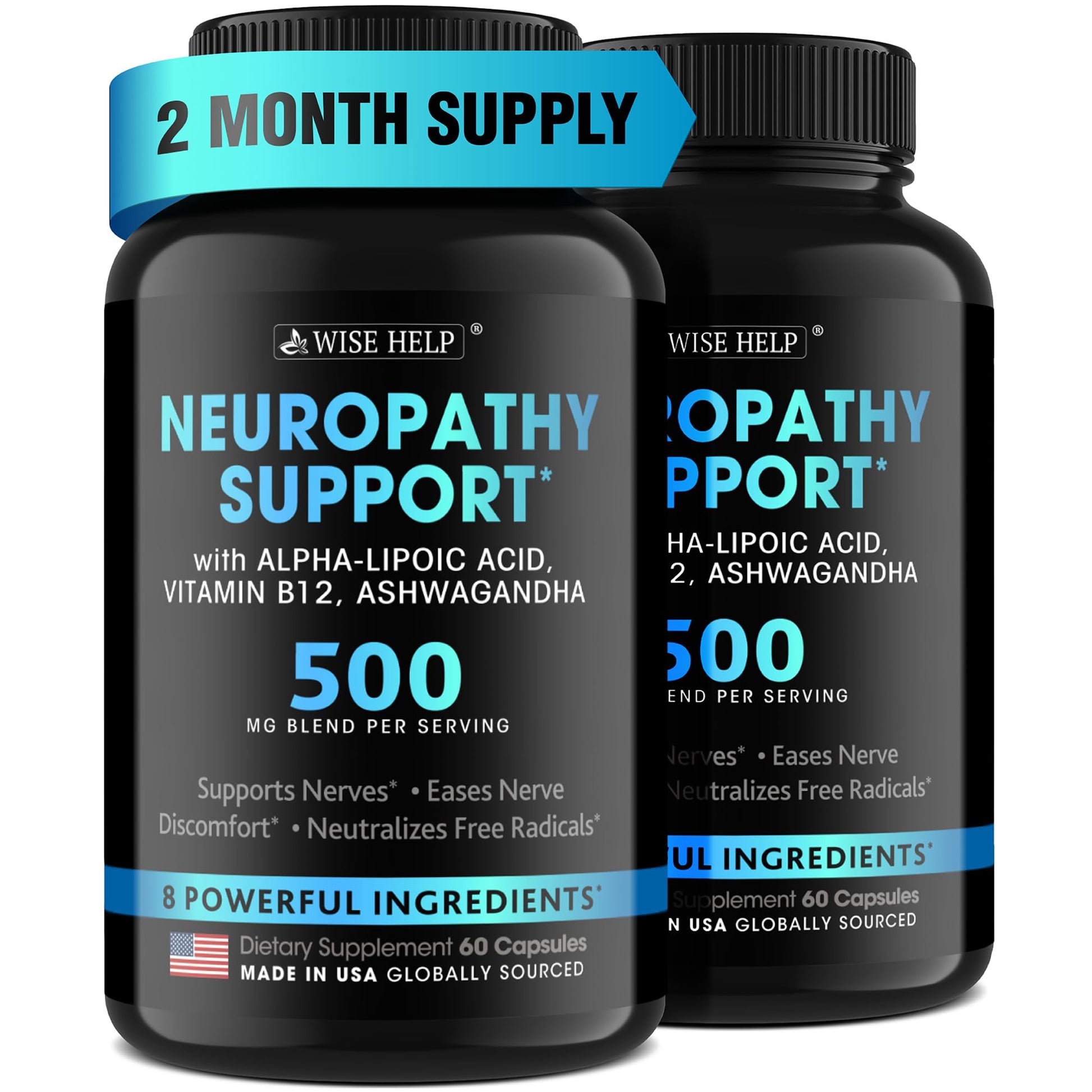 Neuropathy Support Natural Nerve Discomfort Relief - Made in USA - Nerve Antioxidant for Trigeminal Neuralgia, Diabetic & Peripheral Neuropathy - Hands, Neck, Feet & Toes Treatment Formula - Pack of 2 - dailyvitalstore