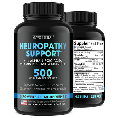 Neuropathy Support Natural Nerve Discomfort Relief - Made in USA - Nerve Antioxidant for Trigeminal Neuralgia, Diabetic & Peripheral Neuropathy - Hands, Neck, Feet & Toes Treatment Formula - 60 Caps - dailyvitalstore