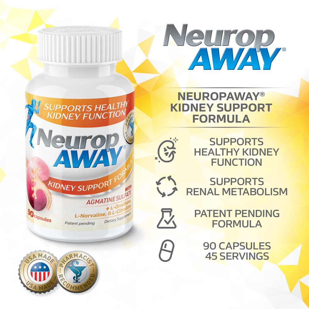 NeuropAWAY Kidney Support Formula Sugar Free with Agmatine Sulfate 500mg L-Novaline 50mg L-Ornithine 150mg L-Citrulline 100mg Per Capsule 90CT Fast Acting Kidney Support - dailyvitalstore